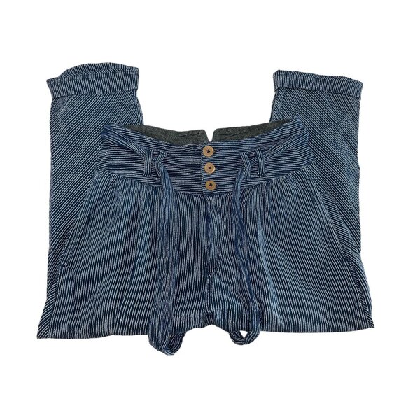 Free People Striped Harem Pants Womens 4 Blue High Rise Relaxed Cropped Bohemian - Picture 13 of 16